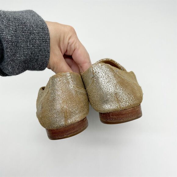 Frye Terri Gold Sparkly Slip-On Loafers Size 6 Leather Casual Flats Distressed - Picture 5 of 8